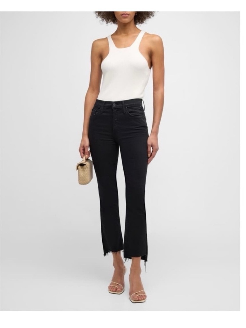 Mother The Insider Crop Fray Step Fray Black Jeans Size 28 chic 90s vintage wash